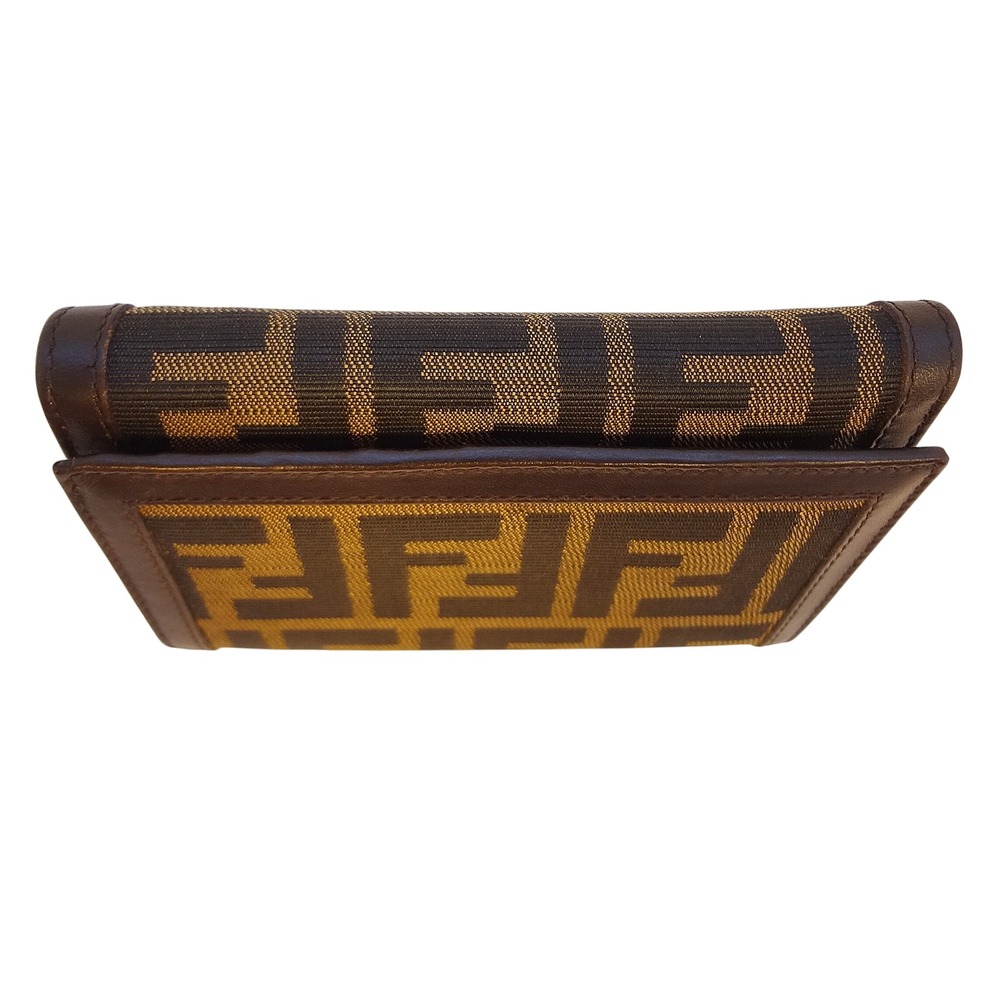 Fendi Zucca Compact Wallet Brown Canvas Leather Trim Bi Fold - Picture 6 of 9